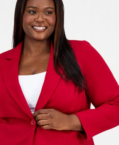Kasper Plus Size Notched Collar One-button Blazer In Red