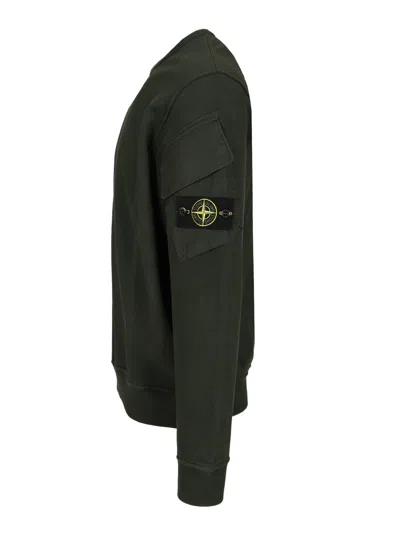 Stone Island Crewneck Sweatshirt In Brushed Organic Cotton In Green