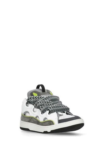 Lanvin Off-white & Gray Curb Leather Sneakers In Multi