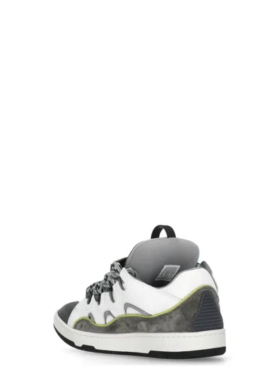 Lanvin Off-white & Gray Curb Leather Sneakers In Multi