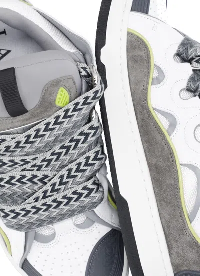 Lanvin Off-white & Gray Curb Leather Sneakers In Multi