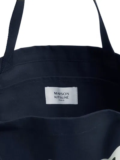 Maison Kitsuné Tote Bag With  Signature Print In Blue
