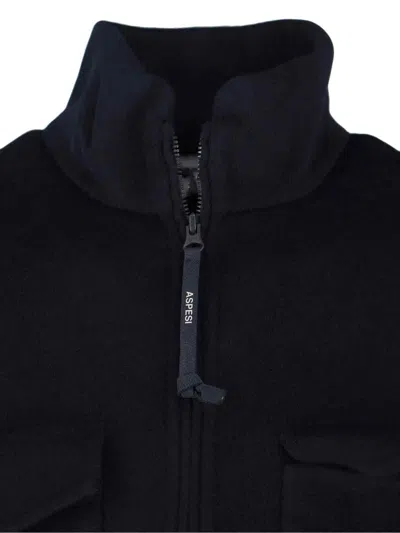 Aspesi Structured Front Zipper Jacket With Stand Collar In Blue