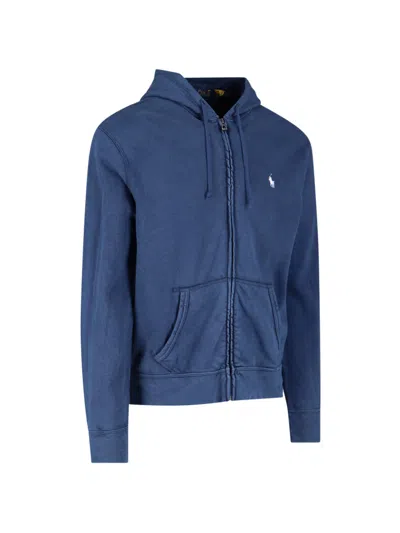 Ralph Lauren Logo Zip Hoodie In Blue