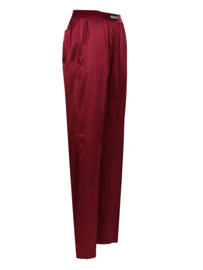 Tom Ford Fuchsia Pants With Elastic Waist With Logo Lettering In Silk Stretch Woman In Purple