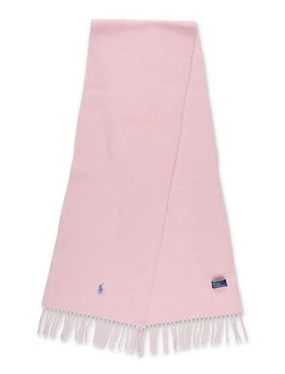 Polo Ralph Lauren Wool Scarf With Fringe Trim And Logo In Pink