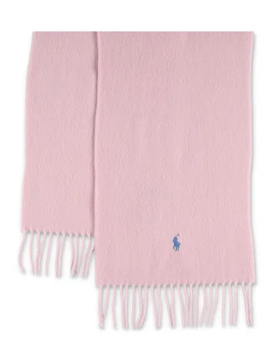 Polo Ralph Lauren Wool Scarf With Fringe Trim And Logo In Pink