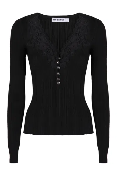 Self-portrait Sweater With Lace In Black