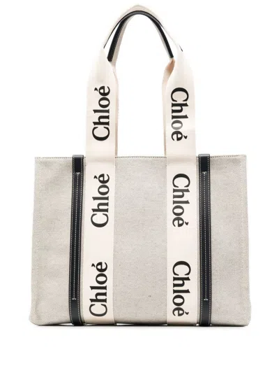 Chloé Chloè Woody Medium Canvas Tote In Gray