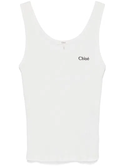 Chloé Logo Ribbed Cotton Jersey Tank Top In White