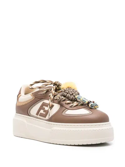 Fendi Sneakers Chunky Sole Contrast Panels In Brown