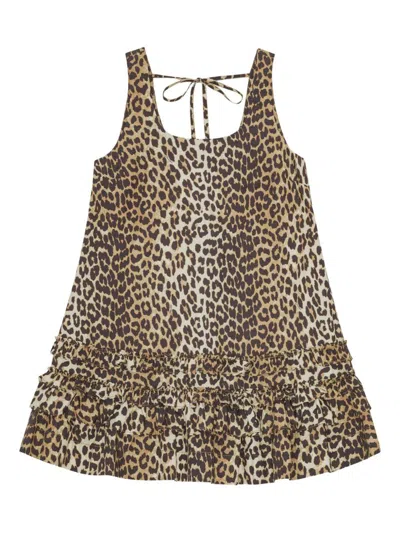 Ganni Leopard Printed Sleeveless Mini Dress In Animal Print