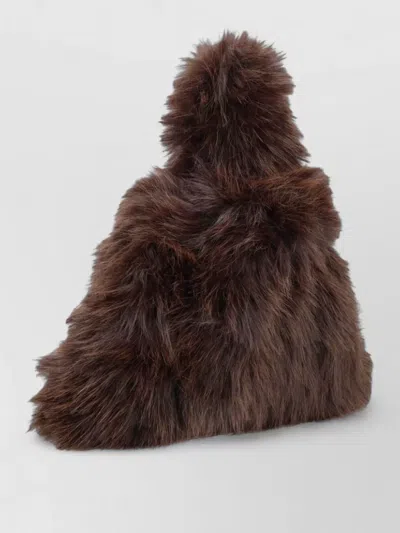 Msgm Distinctive Mini Bag With Faux Fur Texture In Brown