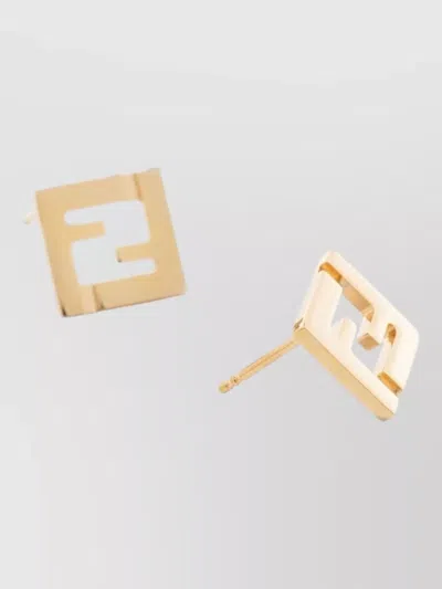 Fendi Square Metal Stud Earrings Collection In Gold