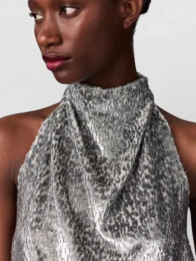 Stella Mccartney Metallic Velvet Halterneck Top And Hood In Gray
