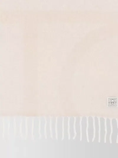 Totême Rectangular Jacquard Wool Scarf With Fringed Edges In Neutral