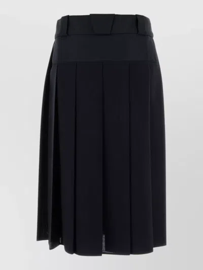 Prada Wool Skirt With Belted Waist And Pleats In Black