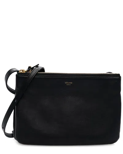 Celine Black Lambskin Leather Small Trio Crossbody (authentic Pre-loved) In Black