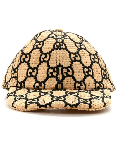 Gucci Raffia Gg Monogram Elaphe Embroidered Aisha Baseball Hat S (authentic  Pre-loved) In Brown