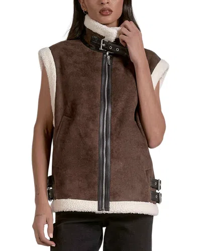 Elan Juneau Plush Faux Shearling Vest In Brown In Brown