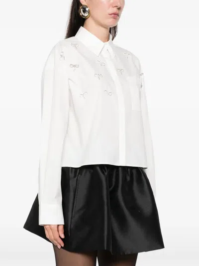 Maje Womens White Cropped Jewel-embellished Cotton Shirt