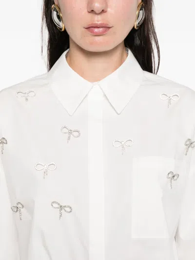Maje Womens White Cropped Jewel-embellished Cotton Shirt