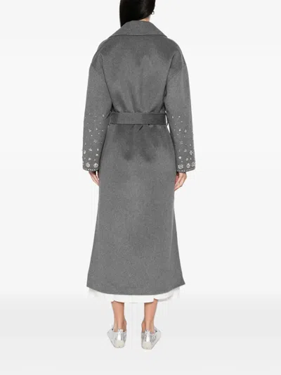 Maje Embellished-belted Single-breasted Coat In Gray