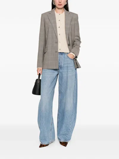 Maje Plaid Button Blazer In Gray