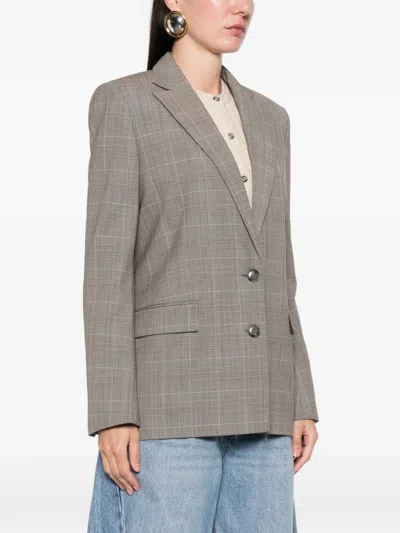 Maje Plaid Button Blazer In Gray