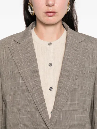 Maje Plaid Button Blazer In Gray