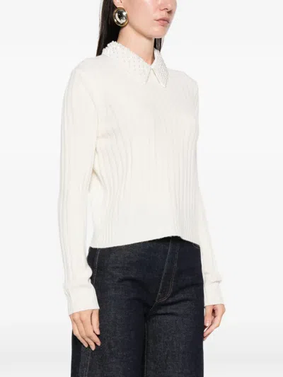 Maje Beaded-collar Sweater In White