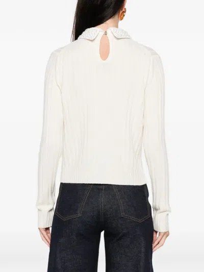 Maje Beaded-collar Sweater In White