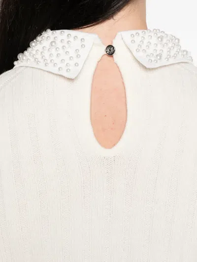 Maje Beaded-collar Sweater In White