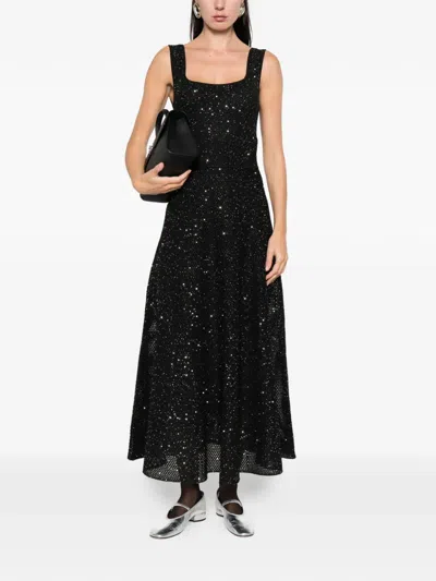 Maje Womens Black Square-neck Rhinestone-embellished Knitted Maxi Dress