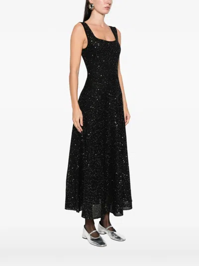 Maje Womens Black Square-neck Rhinestone-embellished Knitted Maxi Dress