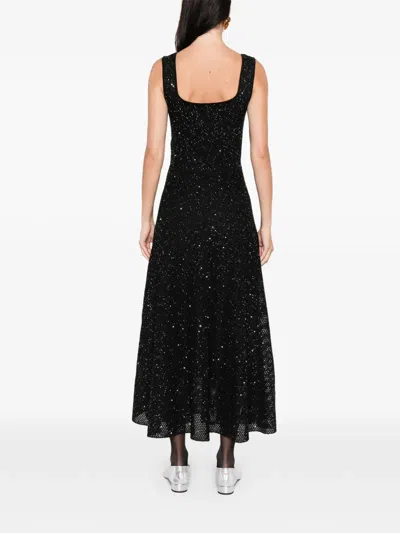 Maje Womens Black Square-neck Rhinestone-embellished Knitted Maxi Dress