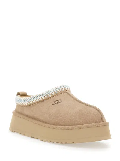Ugg Tazz Wool-blend Fleece-lined Embroidered Suede Platform Slippers In Multi