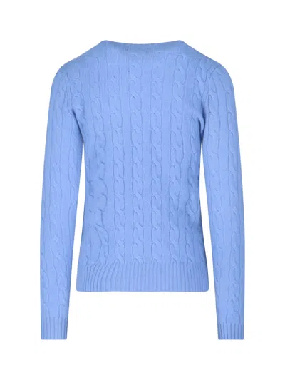 Polo Ralph Lauren Logo Braided Sweater In Blue