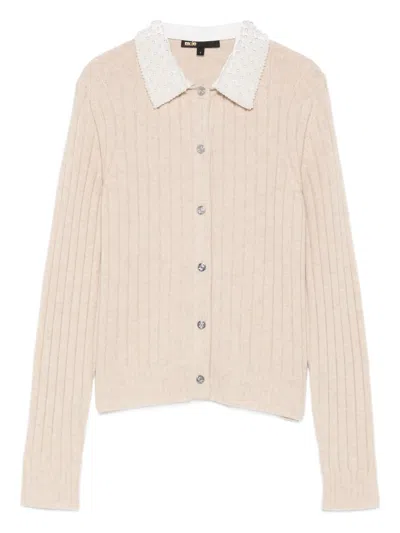 Maje Womens Beige Beaded Removable-collar Stretch Wool-blend Cardigan In Neutral