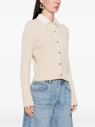 Maje Womens Beige Beaded Removable-collar Stretch Wool-blend Cardigan In Neutral