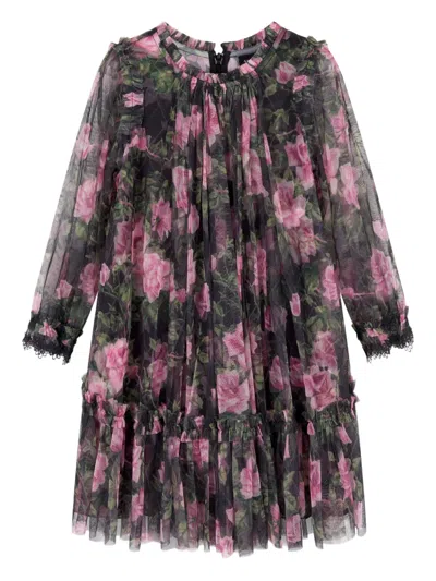 Needle & Thread Floral Ruffled Dress In Black