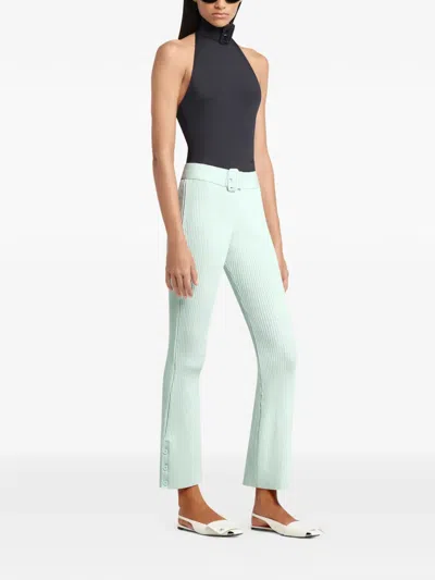 Courrèges Belted Ribbed-knit Trousers In Brown