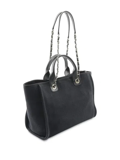 Pre-owned Chanel 2021-2025 Small Canvas Deauville Tote Bag In Black