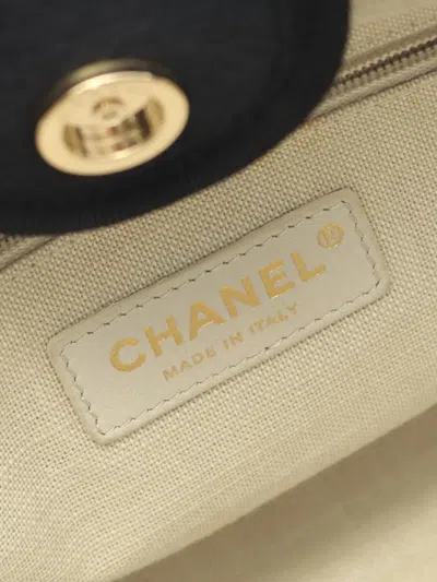 Pre-owned Chanel 2021-2025 Small Canvas Deauville Tote Bag In Black
