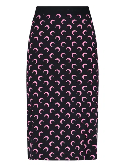 Marine Serre Mid-length Skirt With Elastic Waistband And Print In Black