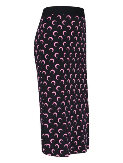 Marine Serre Mid-length Skirt With Elastic Waistband And Print In Black