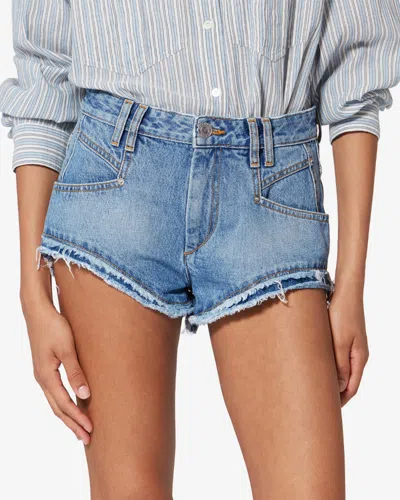 Isabel Marant Eneidala Denim Shorts Silk Nylon Blend In Blue