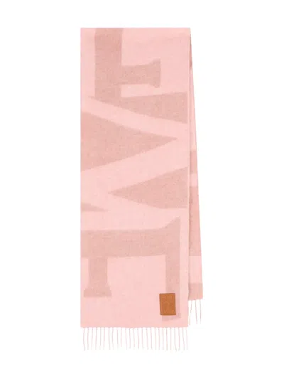 Loewe Jacquard-logo Fringed Scarf In Pink
