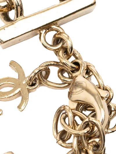 Pre-owned Chanel 2022 Gold Plated And Ruthenium Plated Cc Crystal Split Double Chain Choker Necklace Costume Necklace