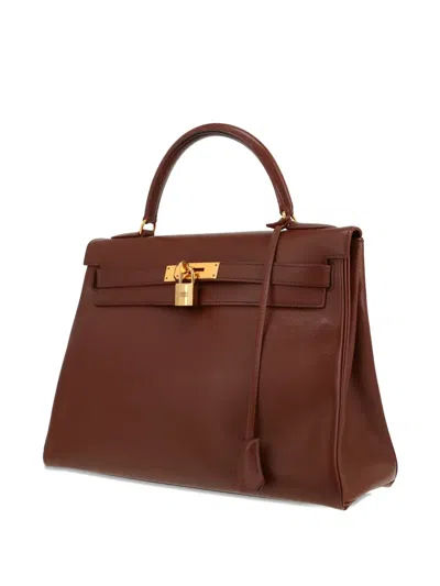 Pre-owned Hermes 1996 Kelly 32 Courchevel Leather Tote Bag In Brown